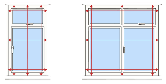 A diagram showing the measurement points of two windows